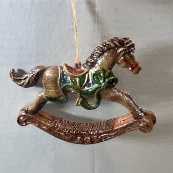 Glitter Rocking Horse Hanging Christmas Tree Ornament 5"x3" - Picture 2 of 11